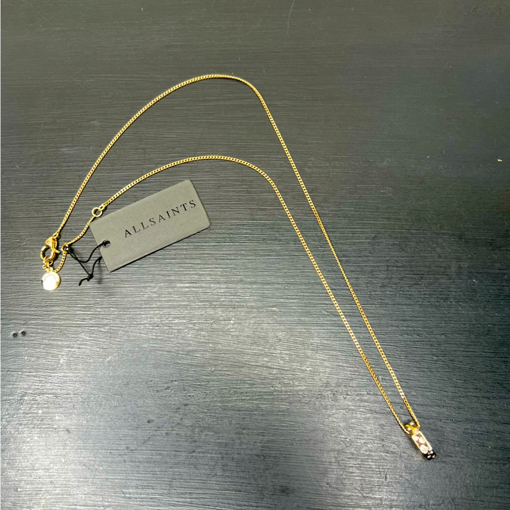All Saints Scatter Pave Hex Pendant Necklace, Gold NWT